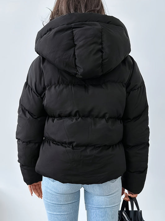 Jaqueta puffer feminina curta, estilo coreano, folgada, oversized, grossa e quente com capuz.